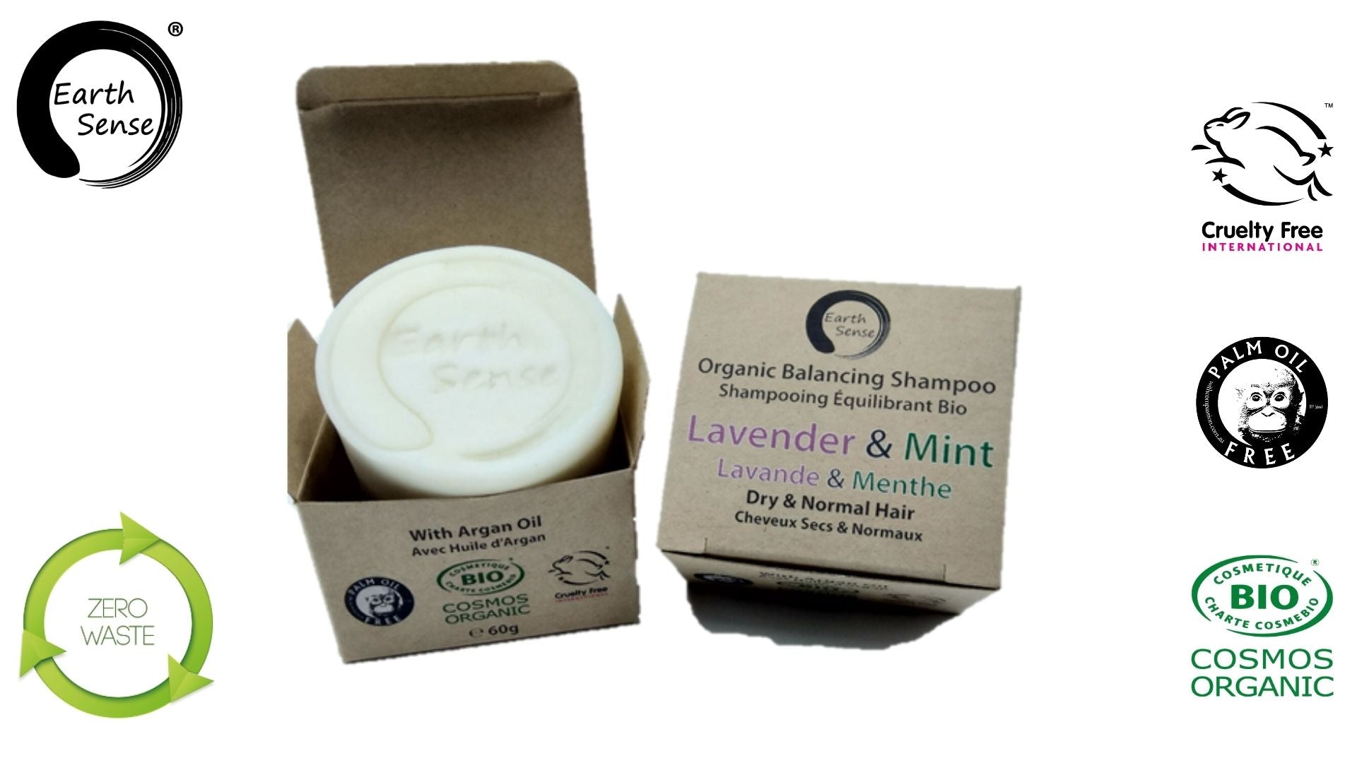 Organic Certified Balancing Solid Shampoo - Lavender & Mint - Dry & all Hair Types 60g